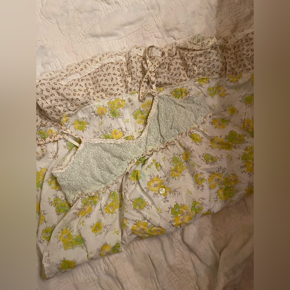 Free People Vintage Y2K Green Yellow Floral Babydoll Dress - Picture 4 of 4
